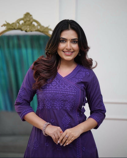 Royal Purple Embroidered Straight Kurti