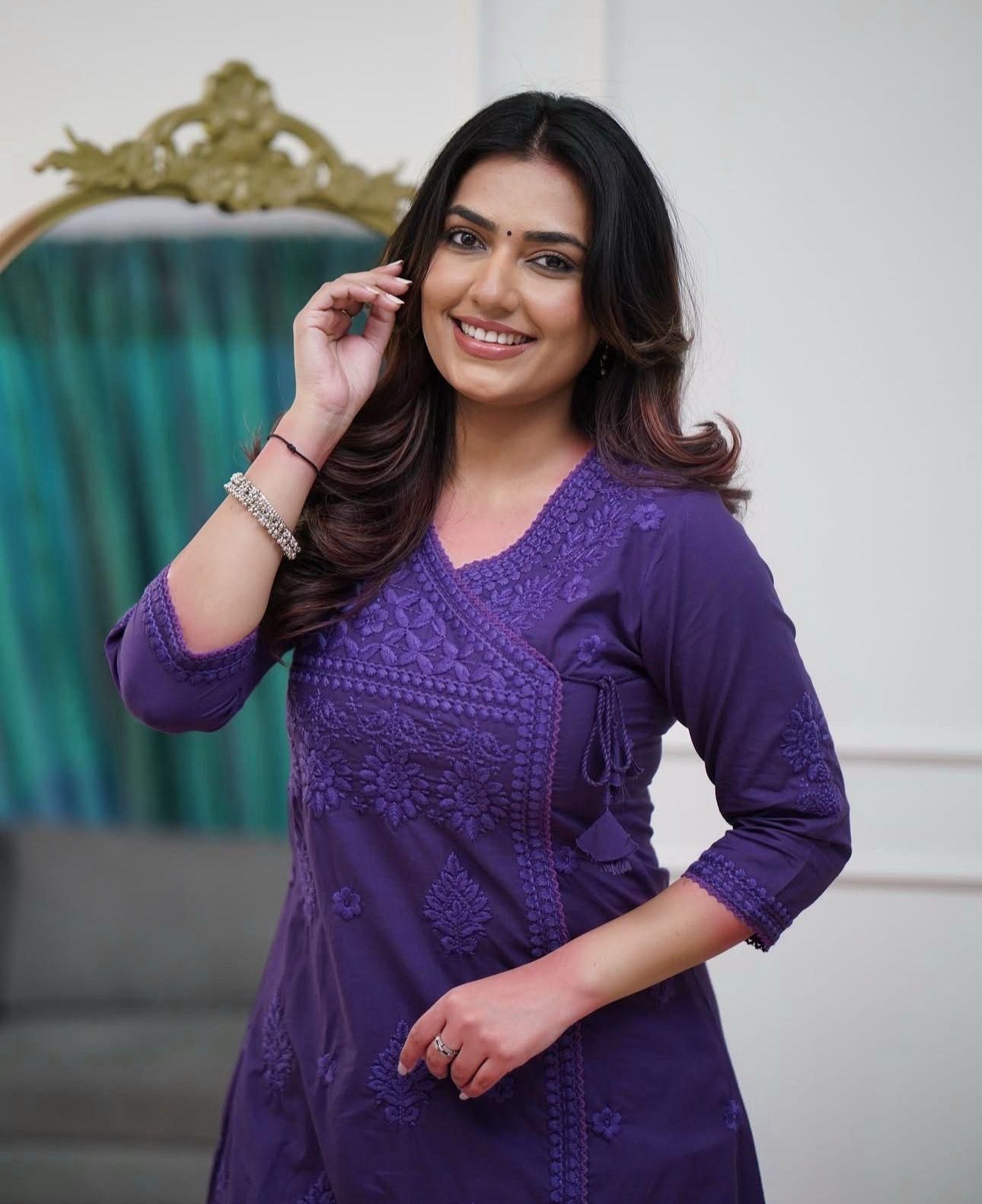 Royal Purple Embroidered Straight Kurti