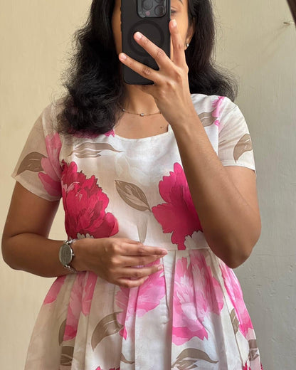 Pink Bloom Floral A-Line Midi Dress