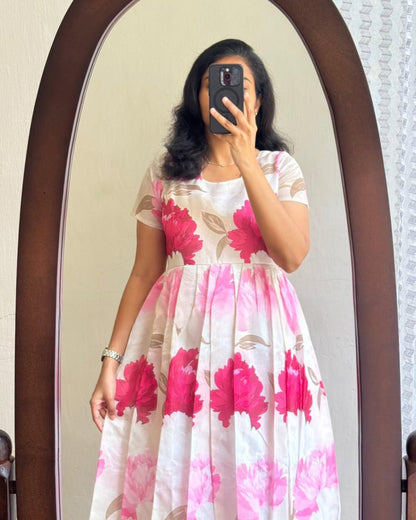 Pink Bloom Floral A-Line Midi Dress