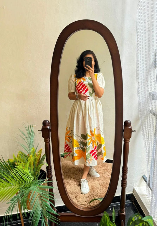 White Meadow Flower Print Flared Dress