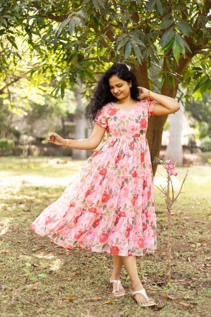 Pink Floral Printed Maxi Dress