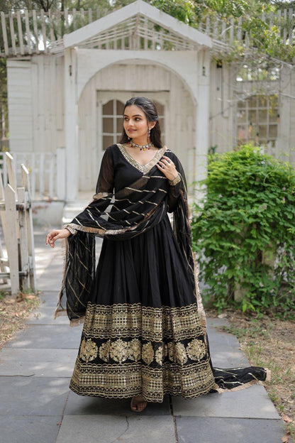 Black Regal Gown with Gold Heritage Embroidery