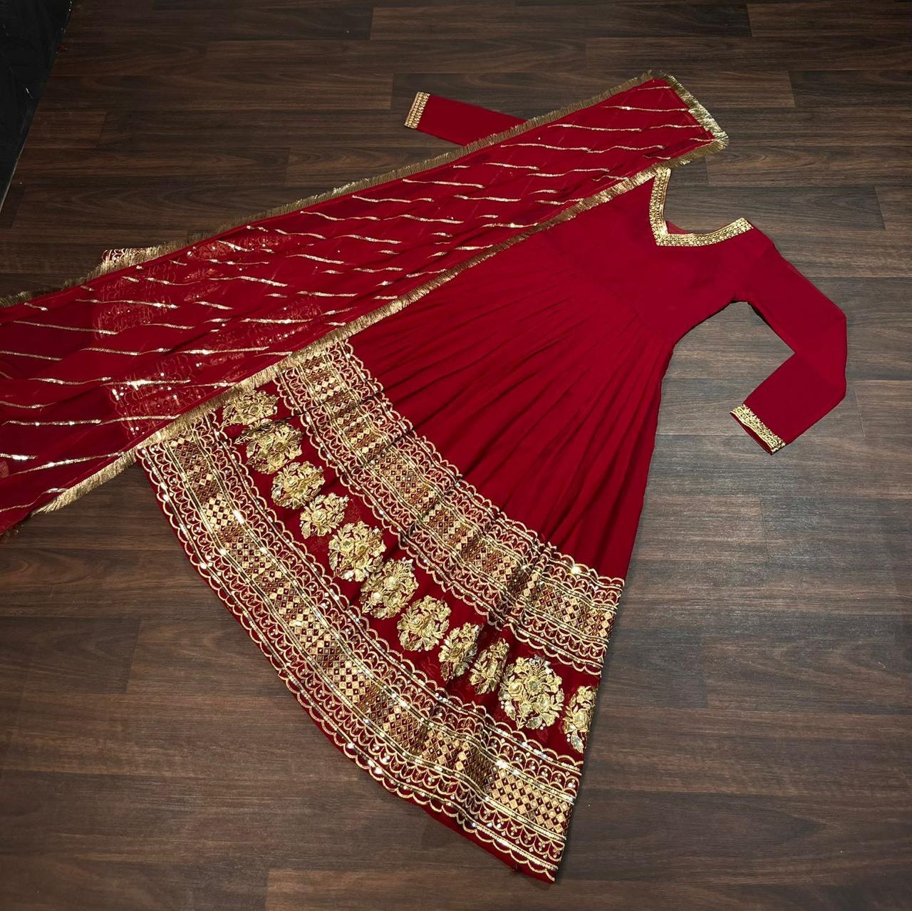 Royal Maroon Zari Embroidered Gown