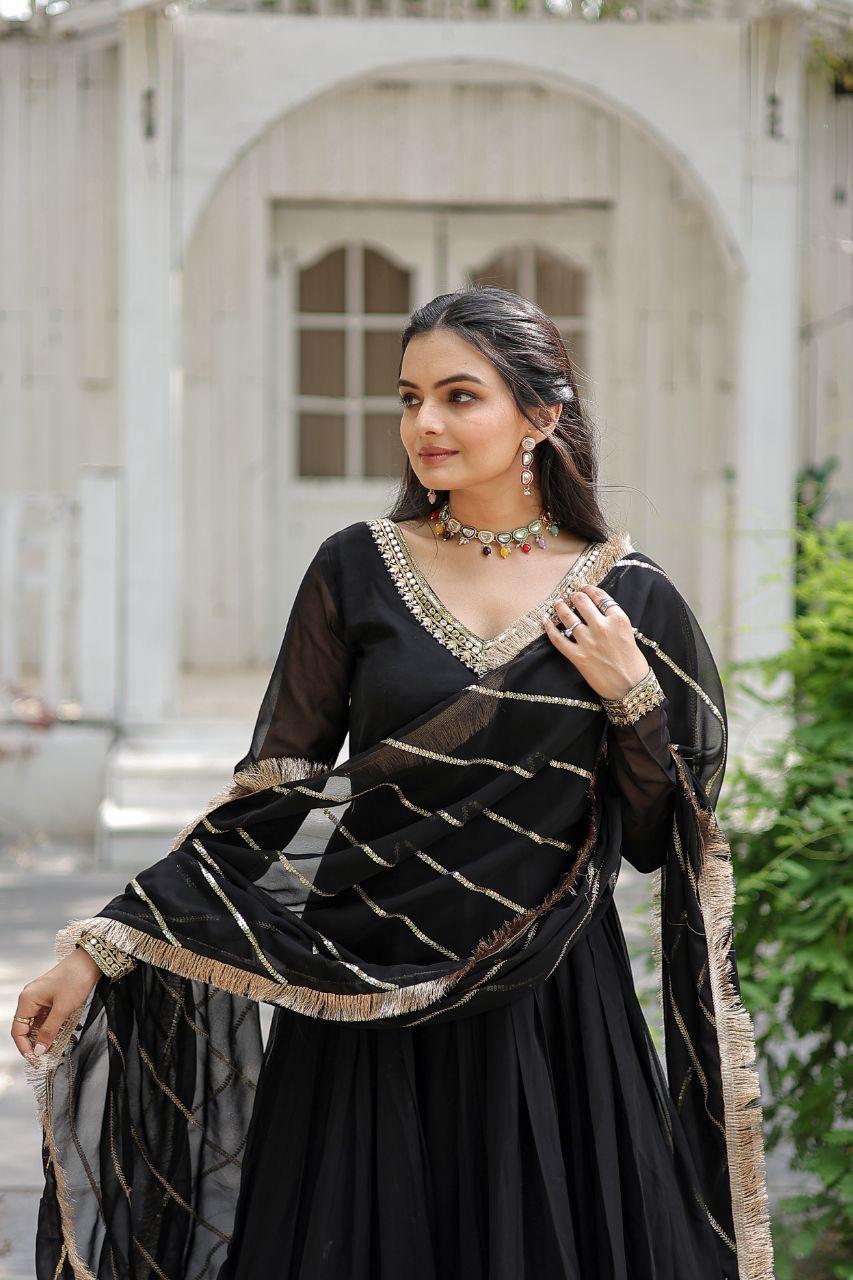 Black Regal Gown with Gold Heritage Embroidery