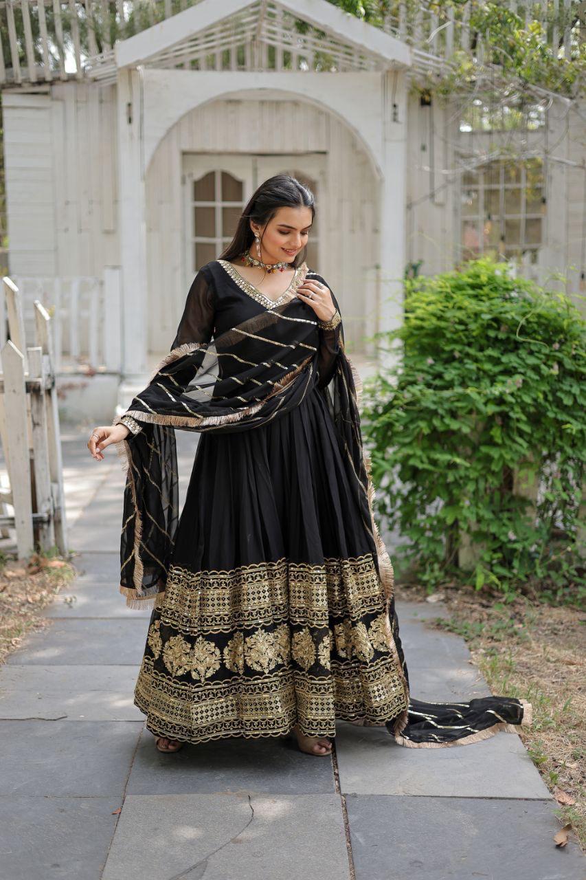 Black Regal Gown with Gold Heritage Embroidery