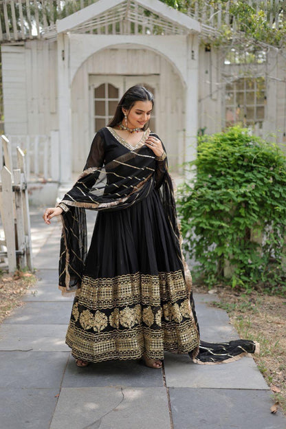 Black Regal Gown with Gold Heritage Embroidery