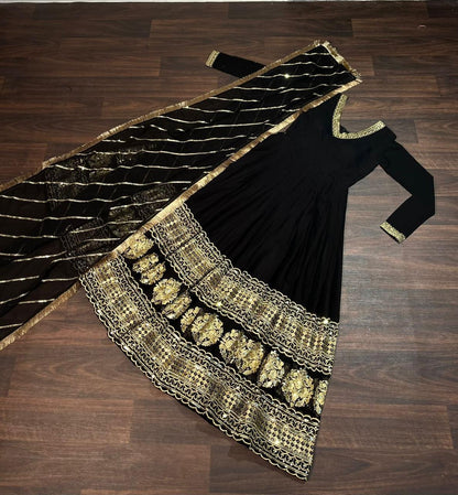 Black Regal Gown with Gold Heritage Embroidery