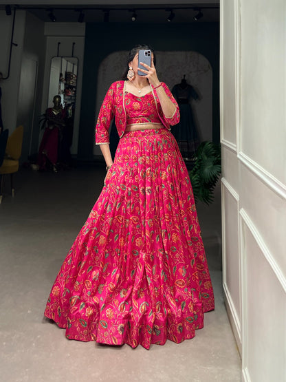 Rangrez Pink Floral Banarasi Lehenga Set