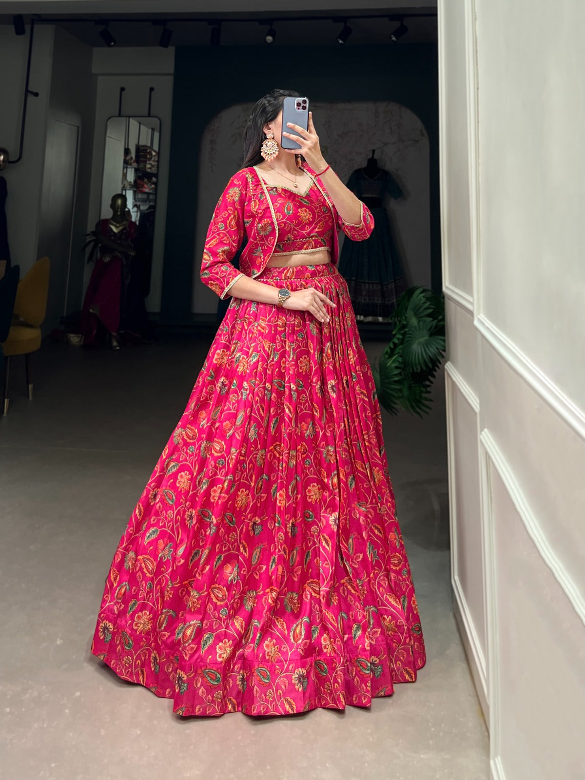 Rangrez Pink Floral Banarasi Lehenga Set