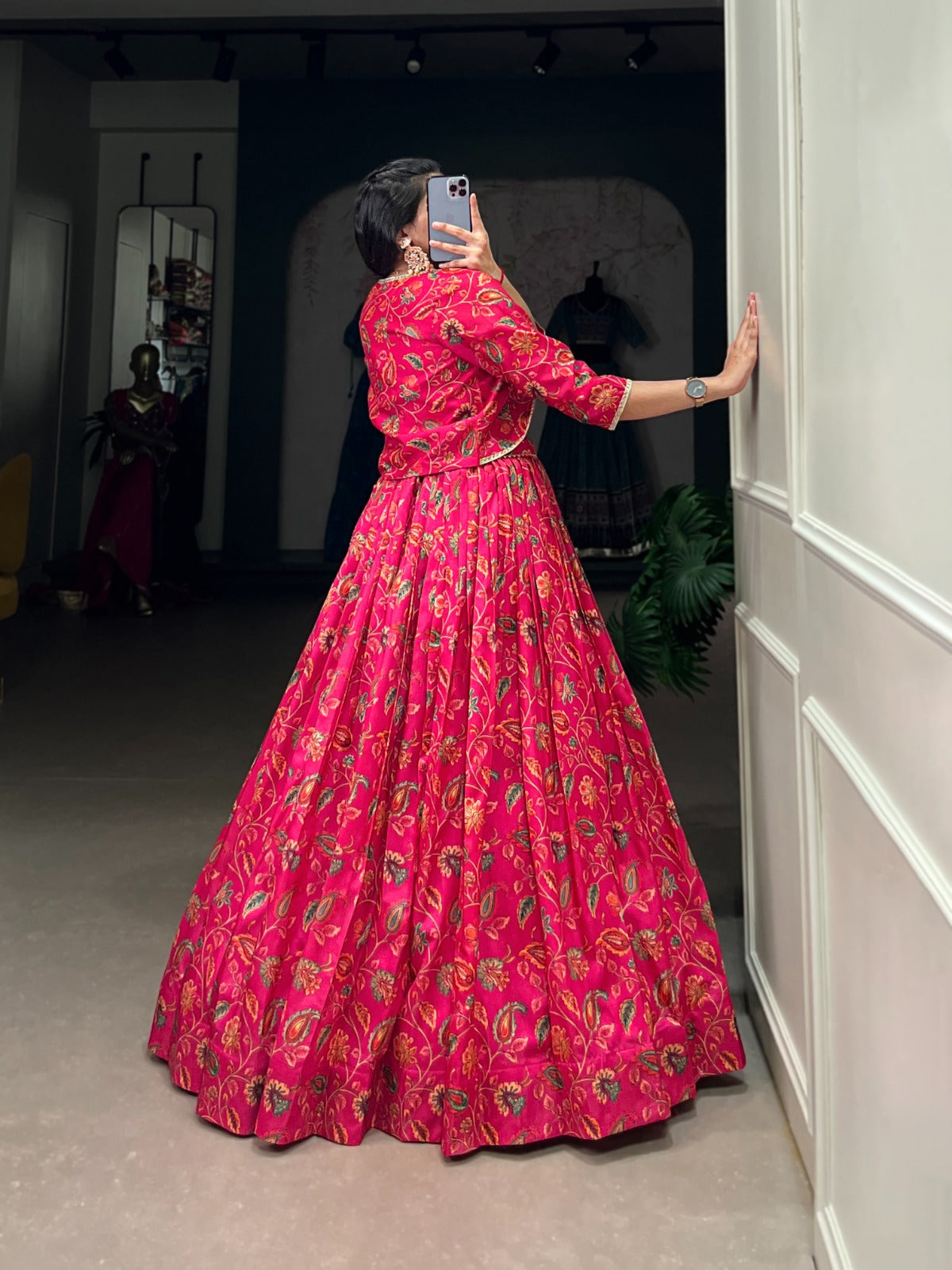 Rangrez Pink Floral Banarasi Lehenga Set