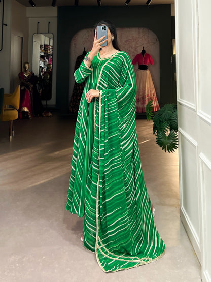 Green Cascade Premium Striped Gown