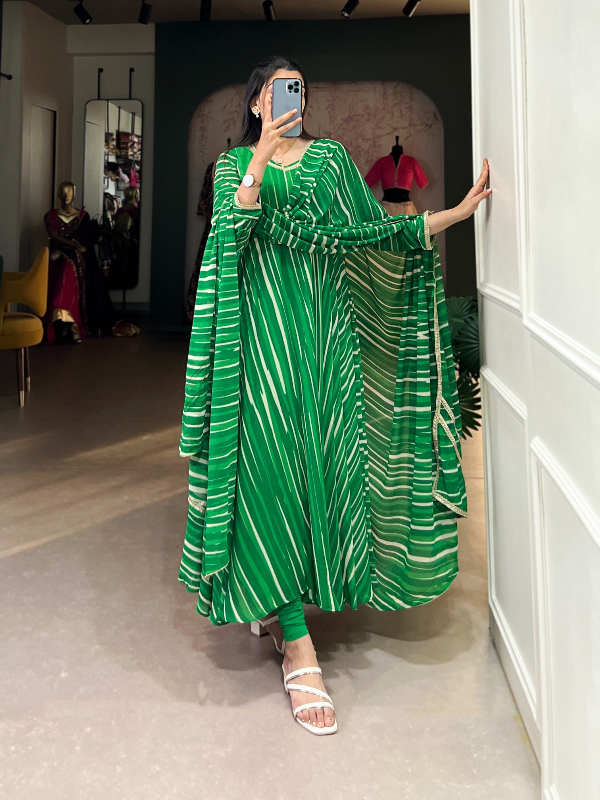 Green Cascade Premium Striped Gown