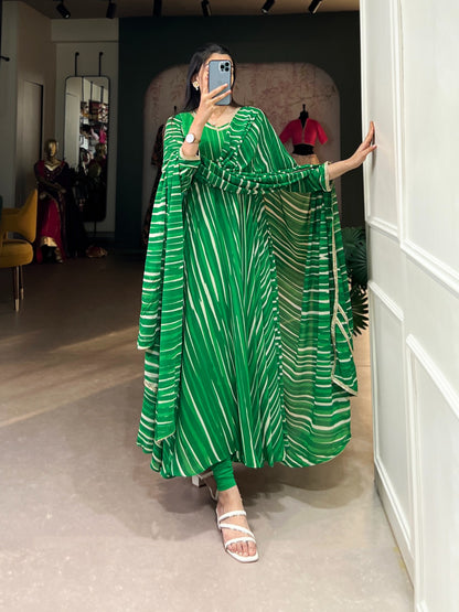 Green Cascade Premium Striped Gown