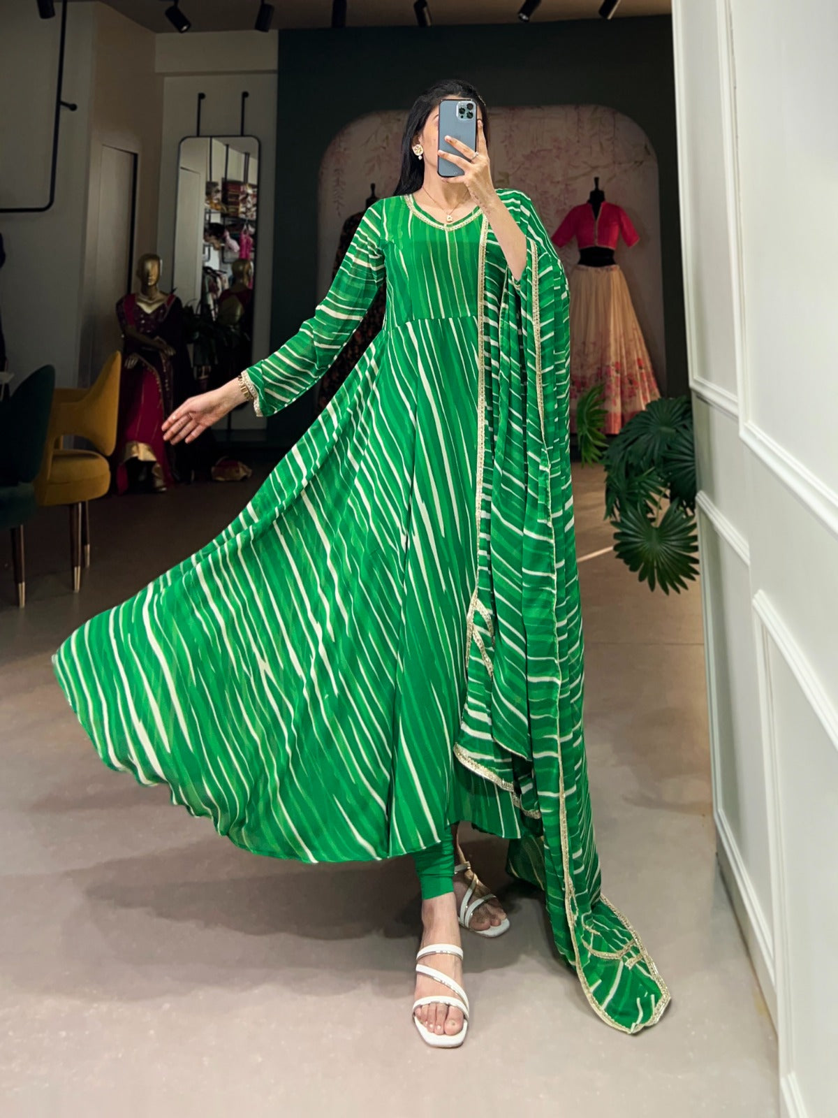 Green Cascade Premium Striped Gown