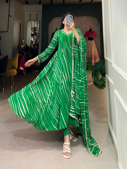Green Cascade Premium Striped Gown