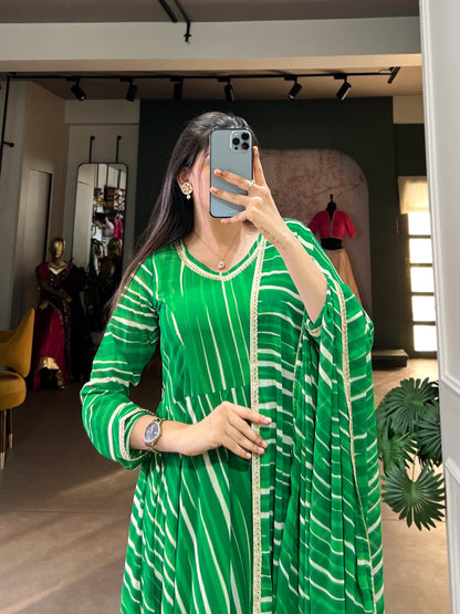 Green Cascade Premium Striped Gown