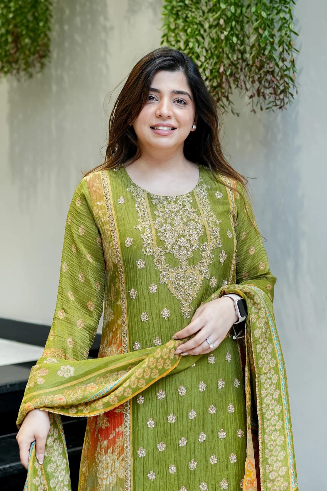 Olive Premium Chinon Kurti Pant & Dupatta