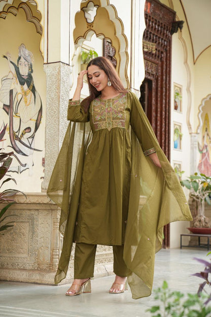 Olive Green Soft Breathable Anarkali Suit