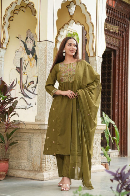 Olive Green Soft Breathable Anarkali Suit