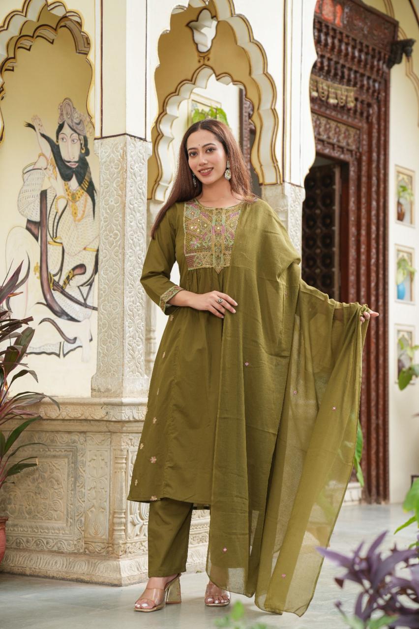 Olive Green Soft Breathable Anarkali Suit
