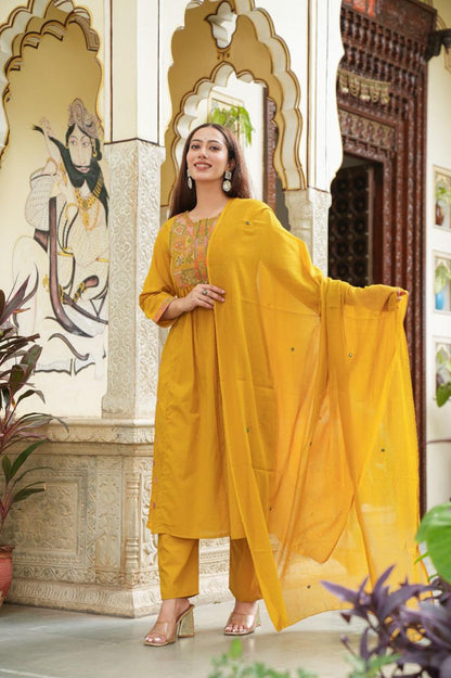 Yellow Pure Cottton Blend Anarkali Suit