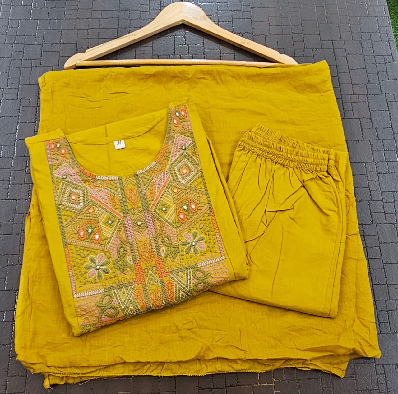 Yellow Pure Cottton Blend Anarkali Suit