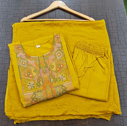 Yellow Pure Cottton Blend Anarkali Suit