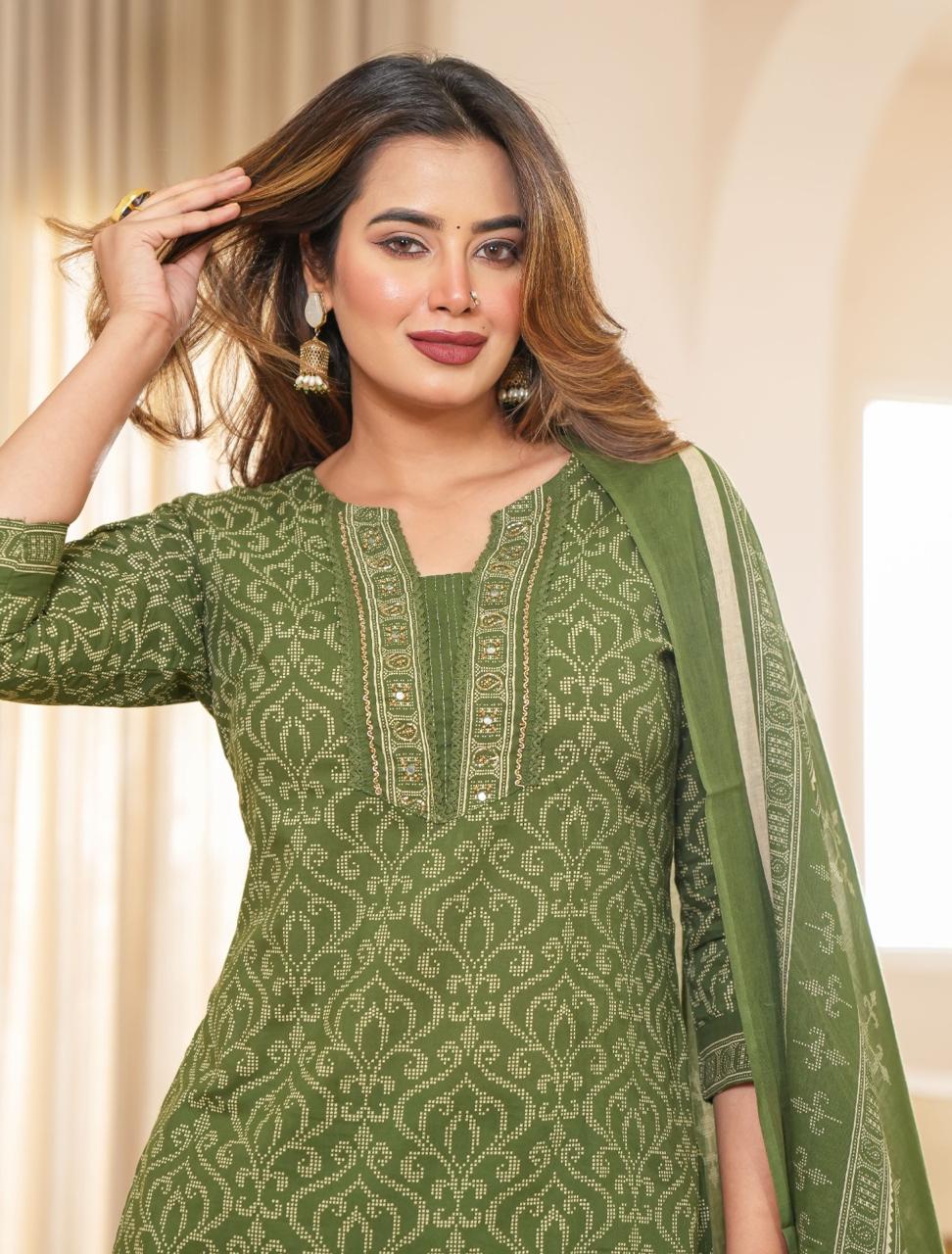 Royal Olive Designer Kurti with Pant & Dupatta