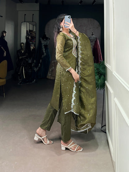 Olive Green Elegant Gold Crush Salwar Suit