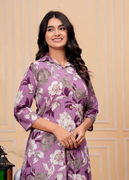 Purple Elegant Digital Printed Work Co-Ord Set