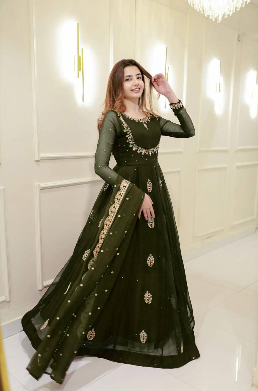 Jeri Green Georgette Sequince Embroidery Gown