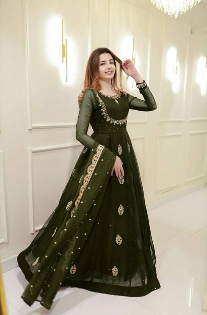 Jeri Green Georgette Sequince Embroidery Gown