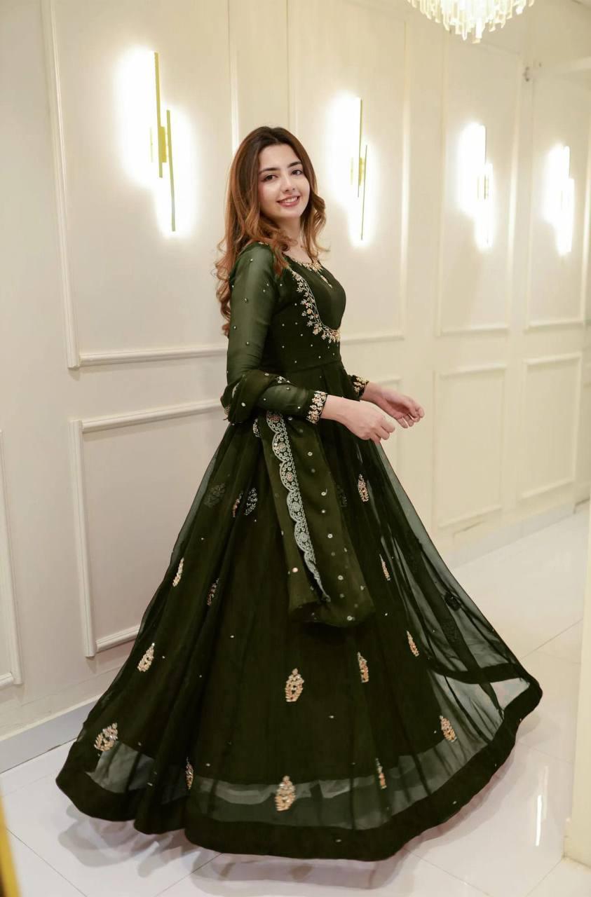 Jeri Green Georgette Sequince Embroidery Gown