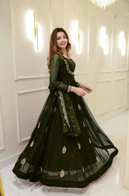 Jeri Green Georgette Sequince Embroidery Gown