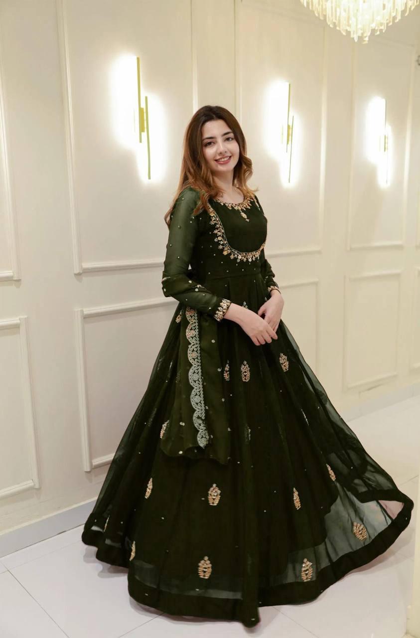 Jeri Green Georgette Sequince Embroidery Gown