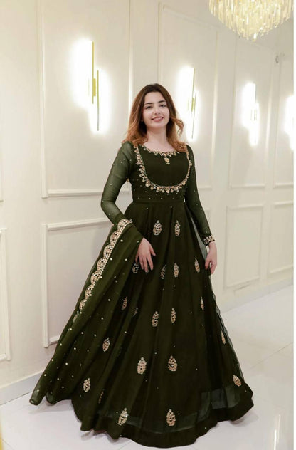 Jeri Green Georgette Sequince Embroidery Gown