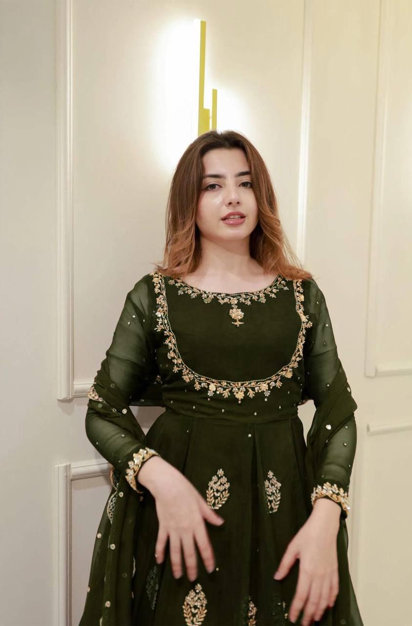 Jeri Green Georgette Sequince Embroidery Gown