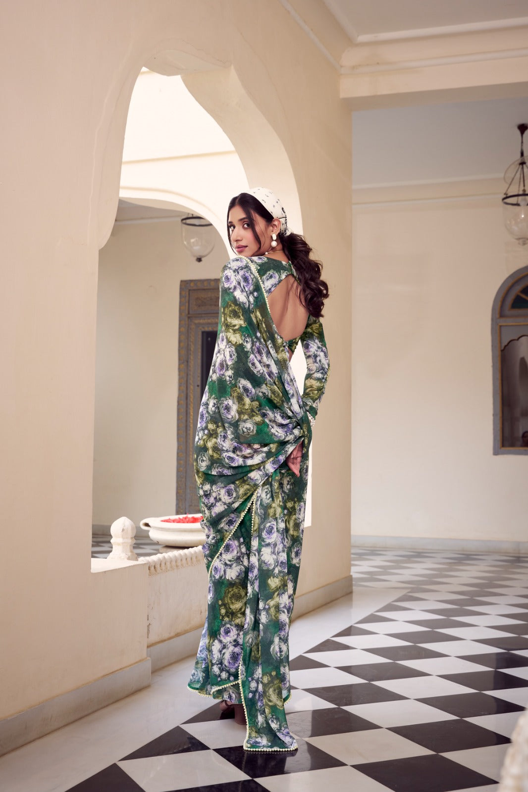 Green Premium Weightless Marble Prited Saree