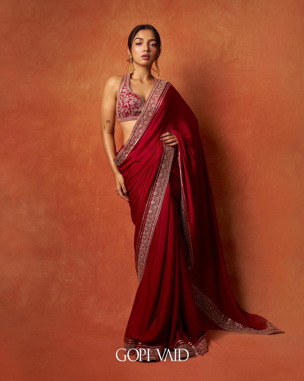 Ruby Royale Red  Hand-Embroidered Designer Saree
