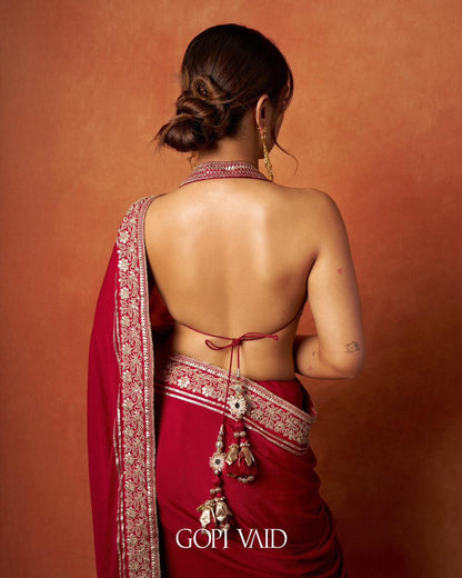 Ruby Royale Red  Hand-Embroidered Designer Saree