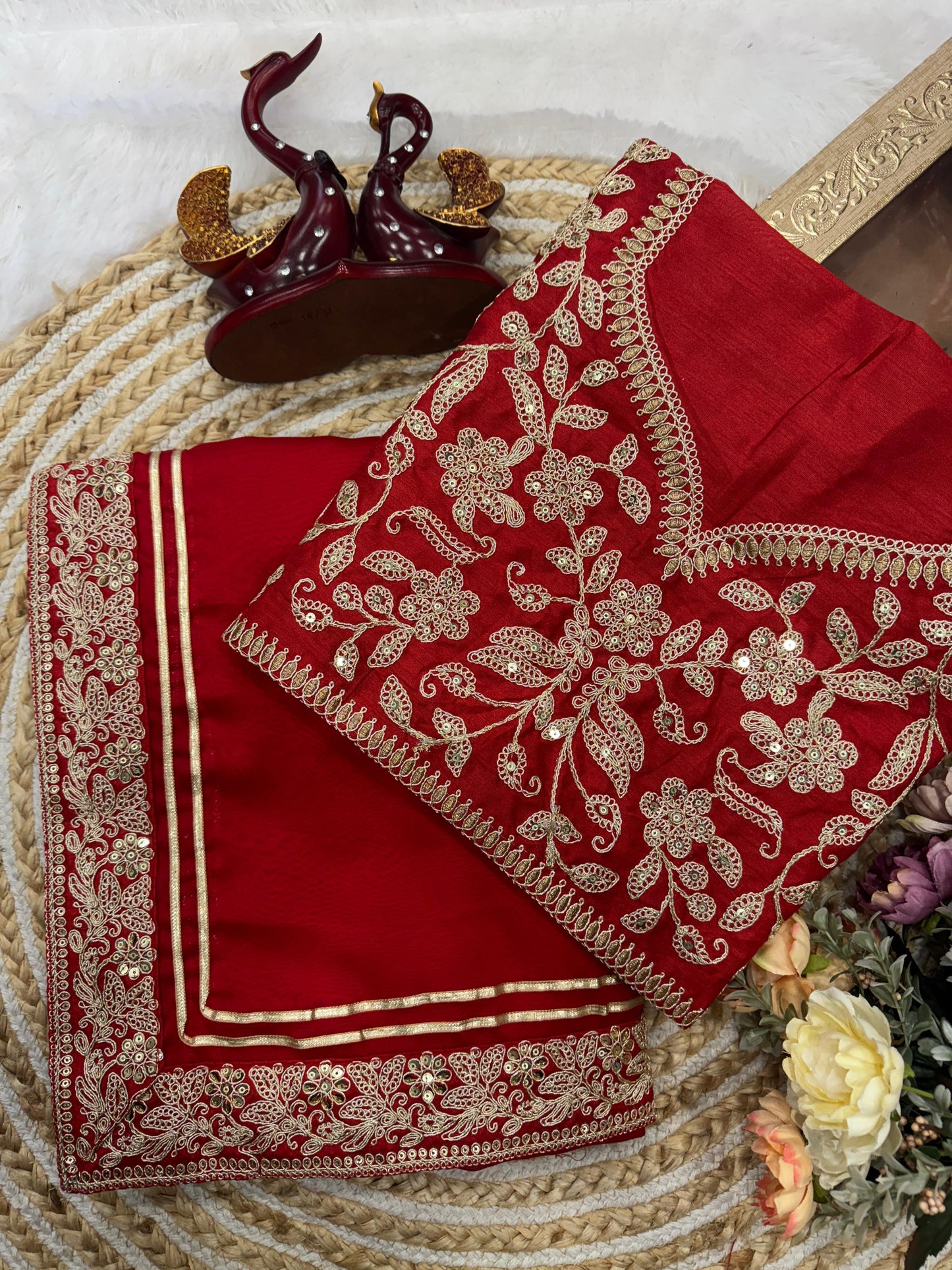 Ruby Royale Red  Hand-Embroidered Designer Saree
