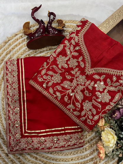 Ruby Royale Red  Hand-Embroidered Designer Saree