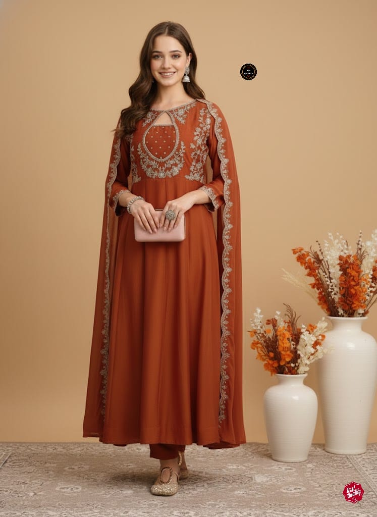 Orange Designer Embroidered Cape-Style Kurti
