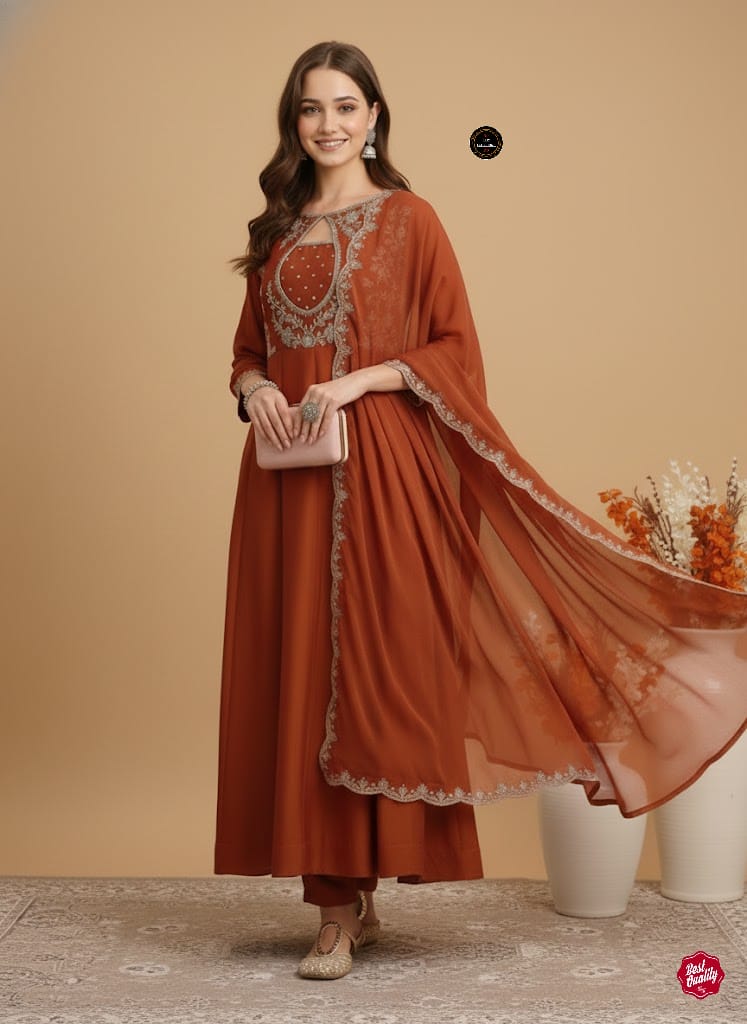 Orange Designer Embroidered Cape-Style Kurti