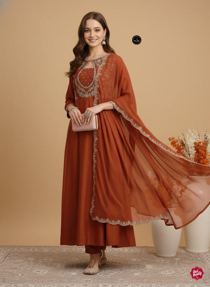 Orange Designer Embroidered Cape-Style Kurti