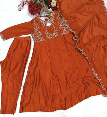 Orange Designer Embroidered Cape-Style Kurti