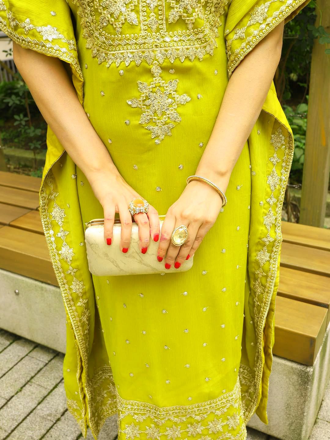 Lime Yellow Mirror-Work Georgette Straight Suit