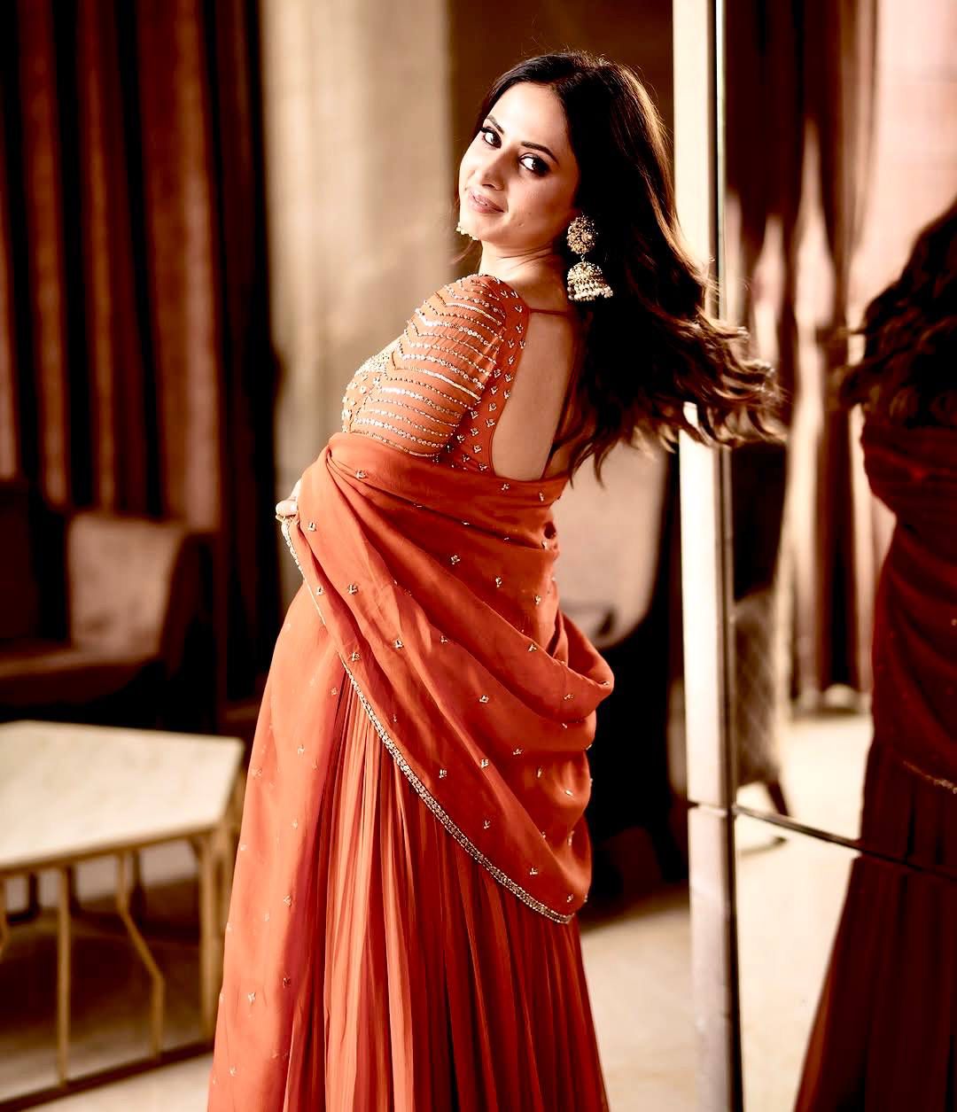 Orange Embellished Georgette Anarkali Gown