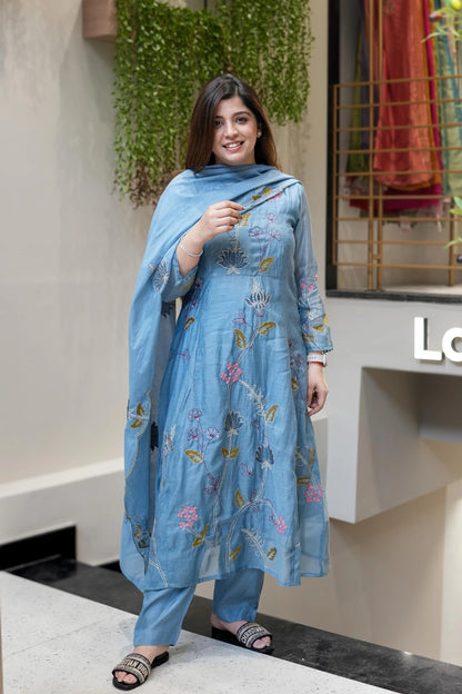 Blue Heavy Viscose Chanderi Silk Kurta